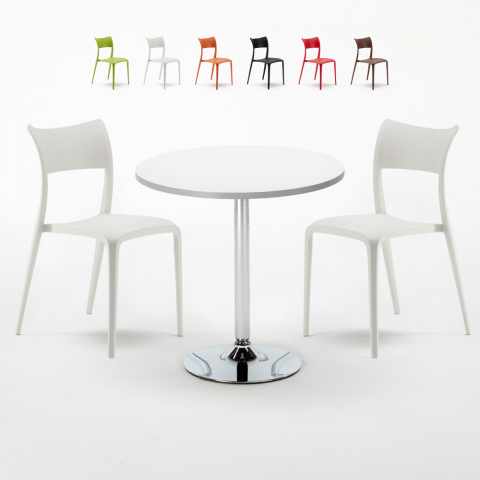 Long Island hvid cafebord sæt: 2 Parisienne farvet stole og 70cm rundt bord