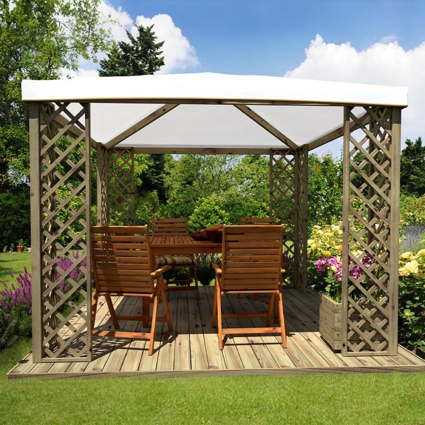 Trægazebo til haven 3x3m med hvidt PVC-telt, UV-beskyttelse Fox JT40 Pocket Kampagne