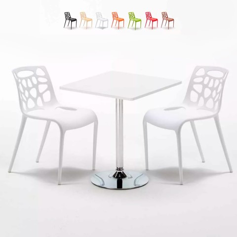 Cocktail hvid cafebord sæt: 2 Gelateria farvet stole og 70cm kvadratisk bord Kampagne
