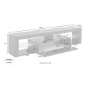 Moderne TV-bord til stuen med hylder i glas og klaplåge 160cm Helix Køb