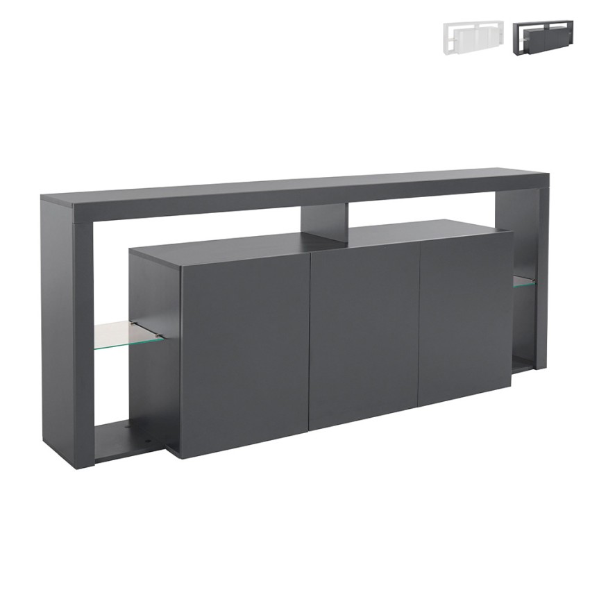 Moderne skænk med 3 låger 200x40x80cm, glashylder, Pibrac Kampagne Moderne skænk med 3 låger 200x40x80cm, glashylder, Pibrac Kampagne