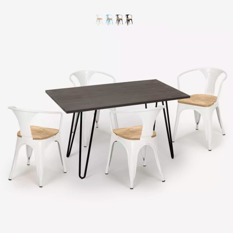 Wismar Top Light Sæt: 4 Industriel farvet stole og 120x60 cm stål bord Kampagne