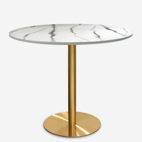 Rundt bord 80cm med guld og marmoreffekt i klassisk stil Monika Kampagne