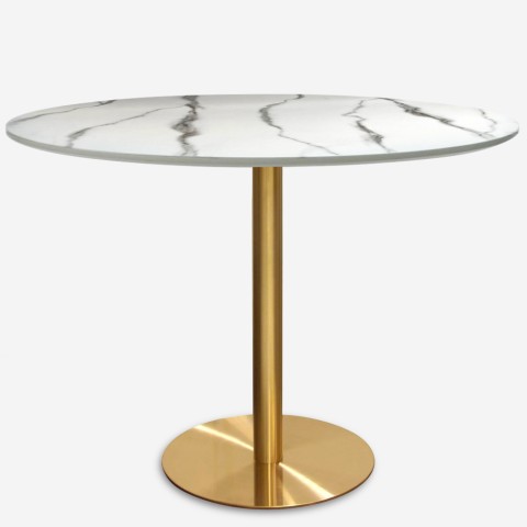 Rundt bord 120cm med guld og marmoreffekt i klassisk stil Monika+ Kampagne