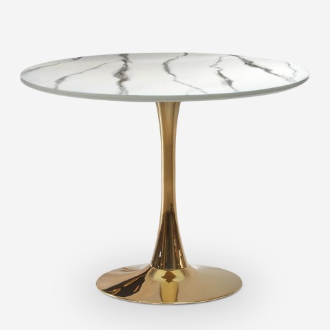 Rundt tulip-bord med marmoreffekt og guld 80cm til køkken og bar Callas Kampagne