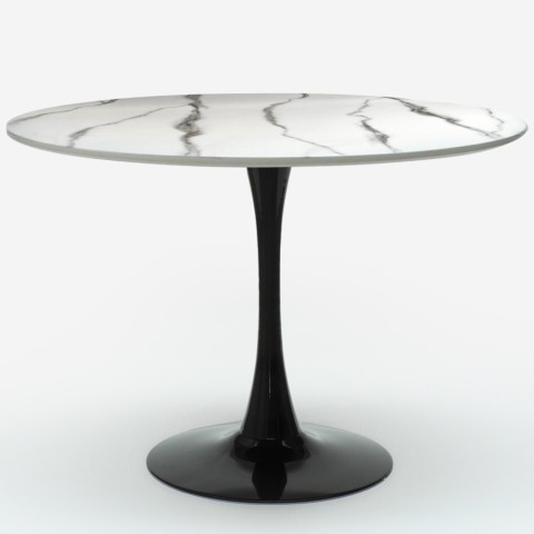 Rundt spisebord i Tulip-stil 120cm med marmoreffekt Moonstone+ Kampagne