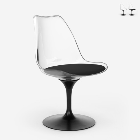 Tulip stol i gennemsigtig moderne design med pude til stue Lupas Dark Kampagne