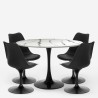 Sæt med 4 Tulip stole og rundt bord 120cm med marmor effekt i hvid og sort Lapis+ Mængderabat