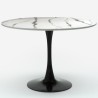 Sæt med 4 Tulip stole og rundt bord 120cm med marmor effekt i hvid og sort Lapis+ 