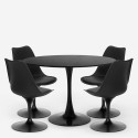 Sæt med rundt bord 120cm i sort og 4 gennemsigtig stole i Tulip stil Almat+ Udvalg