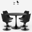 Sæt med rundt bord 120cm i sort og 4 gennemsigtig stole i Tulip stil Almat+ På Tilbud