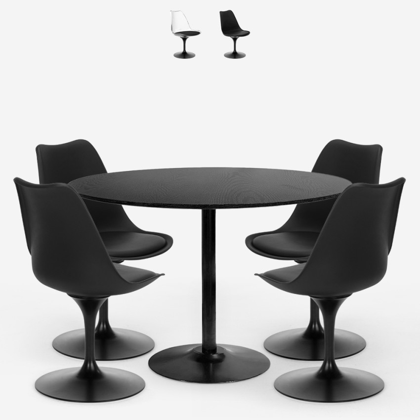Sæt med 4 Tulip stole og rundt bord 120cm i sort Haki+ På Tilbud