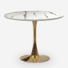 Sæt med rundt Tulip bord 80cm i guld og marmor effekt og 2 stole i hvid Saidu Billig