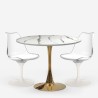 Sæt med rundt Tulip bord 80cm i guld og marmor effekt og 2 stole i hvid Saidu Rabatter