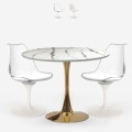 Sæt med rundt Tulip bord 80cm i guld og marmor effekt og 2 stole i hvid Saidu Kampagne