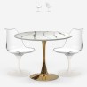 Sæt med rundt Tulip bord 80cm i guld og marmor effekt og 2 stole i hvid Saidu