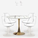 Sæt med 4 hvide Tulip stole og rundt bord 120cm i guld og marmor effekt Saidu+ På Tilbud