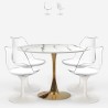 Sæt med 4 hvide Tulip stole og rundt bord 120cm i guld og marmor effekt Saidu+