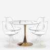 Sæt med 4 hvide Tulip stole og rundt bord 120cm i guld og marmor effekt Saidu+ Udvalg