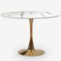 Sæt med 4 hvide Tulip stole og rundt bord 120cm i guld og marmor effekt Saidu+ Billig