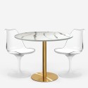 Sæt med rundt bord 80cm i marmoreffekt og 2 gennemsigtige hvide Tulip stole Vixan Rabatter