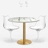Sæt med rundt bord 80cm i marmoreffekt og 2 gennemsigtige hvide Tulip stole Vixan