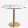 Sæt med rundt bord 80cm i marmoreffekt og 2 gennemsigtige hvide Tulip stole Vixan Billig