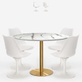 Sæt med rundt bord 120cm i guld og marmor effekt og 4 Tulip stole Vixan+ Kampagne