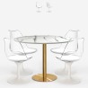 Sæt med rundt bord 120cm i guld og marmor effekt og 4 Tulip stole Vixan+