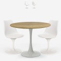 Sæt med 2 Tulip stole og rundt hvidt bord i træ 80cm Meis Kampagne