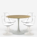 Sæt med 4 gennemsigtige stole i Tulip stil og rundt bord i træ 120cm hvid Meis+ Rabatter