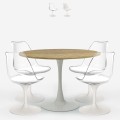Sæt med 4 gennemsigtige stole i Tulip stil og rundt bord i træ 120cm hvid Meis+ Kampagne