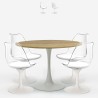 Sæt med 4 gennemsigtige stole i Tulip stil og rundt bord i træ 120cm hvid Meis+