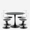 Sæt med 4 Tulip stole og rundt bord 120cm i sort hvid marmoreffekt Liwat+ Rabatter