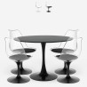 Sæt med 4 Tulip stole og rundt bord 120cm i sort hvid marmoreffekt Liwat+ Kampagne