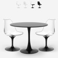 Sæt med 2 gennemsigtige stole og rundt Tulip bord 80cm hvid sort Raxos Kampagne