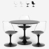 Sæt med rundt Tulip bord 90cm hvid sort og 3 gennemsigtige stole Wasen