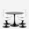 Sæt med rundt bord 120cm i hvid sort og 4 gennemsigtige Tulip stole Balmen Model
