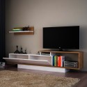 TV-møbel 180cm i hvid og valnøddetræ med låger og vægmonteret hylde Asos Tilbud