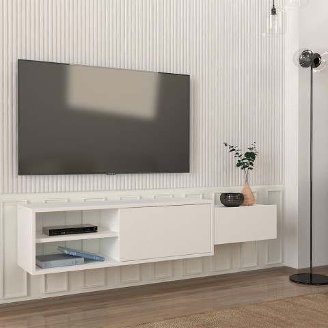 Vægmonteret TV-møbel i hvid med 2 låger 160x30x33cm til stue Dione Kampagne