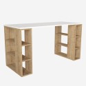 Skrivebord med 6 hylder i hvid træ  140x60x75cm til kontor Leonardo På Tilbud