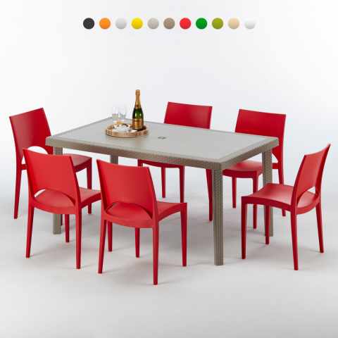 Marion beige havebord sæt: 6 udvalgte farvet stole og 150x90 cm bord
