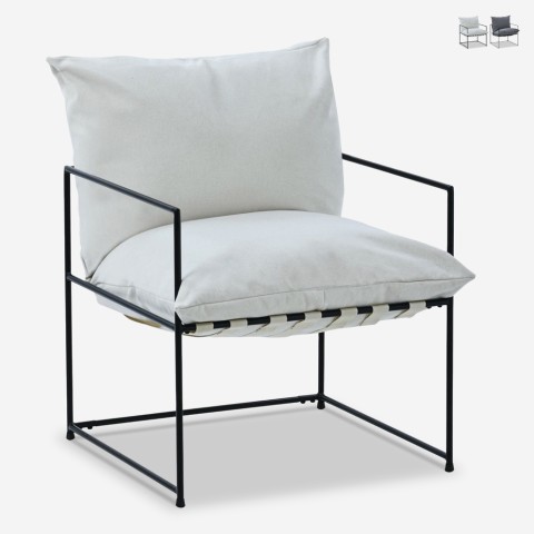 Moderne lænestol med minimalistisk design i sort metal og stof Alaska Kampagne