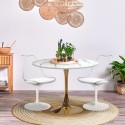 Sæt med rundt Tulip bord 80cm i guld og marmor effekt og 2 stole i hvid Saidu Tilbud