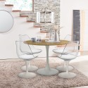Sæt med 4 gennemsigtige stole i Tulip stil og rundt bord i træ 120cm hvid Meis+ Tilbud