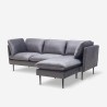 3 personers hjørnesofa i grå velour med sorte sofaben Sortes  Mængderabat