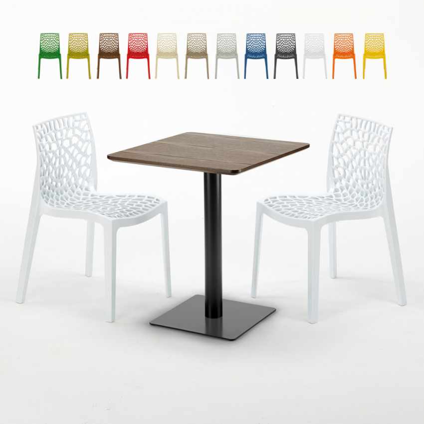 Kiss træeffekt cafebord sæt: 2 Gruvyer farvet stole og 60cm kvadratisk bord Rabatter