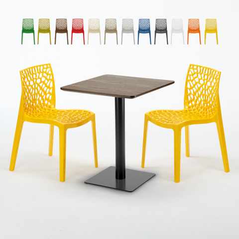 Kiss træeffekt cafebord sæt: 2 Gruvyer farvet stole og 60cm kvadratisk bord Kampagne