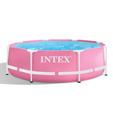 Rund fritstående pool i lyserød 244x76cm Intex Pink Metal Frame 28292 Kampagne