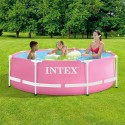 Rund fritstående pool i lyserød 244x76cm Intex Pink Metal Frame 28292 På Tilbud